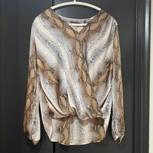 T Tahari Snakeskin Print Blouse in Brown and Cream